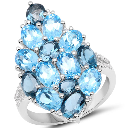 6.69 Carat Genuine Swiss Blue Topaz, London Blue Topaz and White Zircon .925 Sterling Silver Ring Bids.com