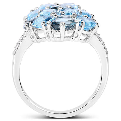 6.69 Carat Genuine Swiss Blue Topaz, London Blue Topaz and White Zircon .925 Sterling Silver Ring Bids.com