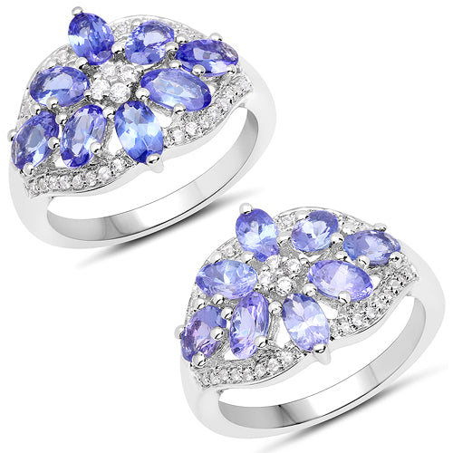 2.27 Carat Genuine Tanzanite and White Zircon .925 Sterling Silver Ring Bids.com