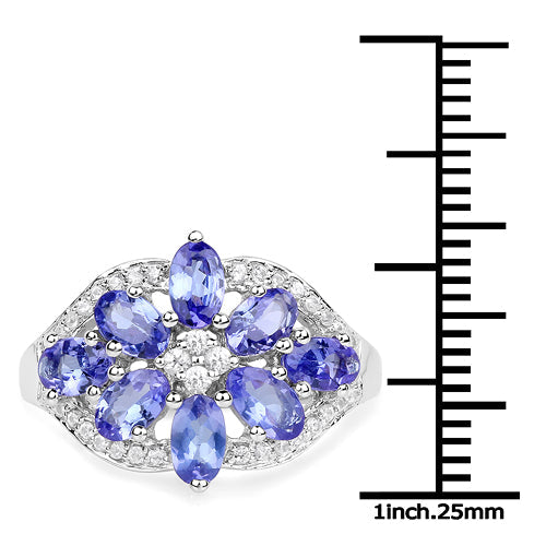 2.27 Carat Genuine Tanzanite and White Zircon .925 Sterling Silver Ring Bids.com