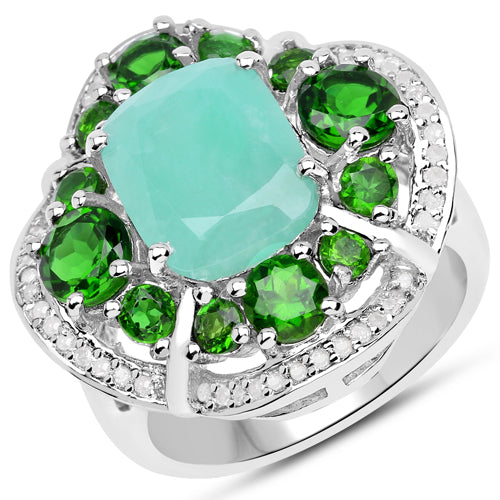 5.49 Carat Genuine Emerald, Chrome Diopside and White Diamond .925 Sterling Silver Ring Bids.com