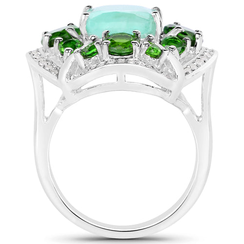 5.49 Carat Genuine Emerald, Chrome Diopside and White Diamond .925 Sterling Silver Ring Bids.com
