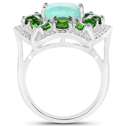 5.49 Carat Genuine Emerald, Chrome Diopside and White Diamond .925 Sterling Silver Ring Bids.com