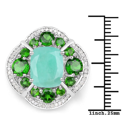 5.49 Carat Genuine Emerald, Chrome Diopside and White Diamond .925 Sterling Silver Ring Bids.com