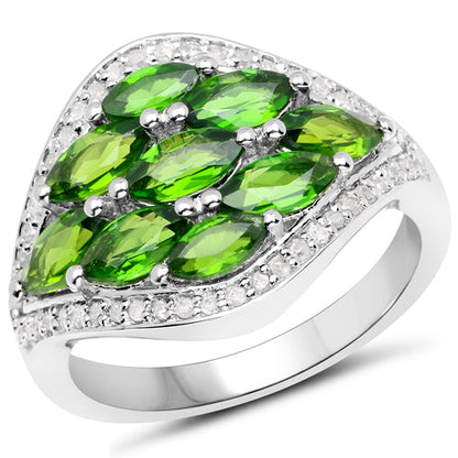 2.37 Carat Genuine Chrome Diopside and White Diamond .925 Sterling Silver Ring Bids.com