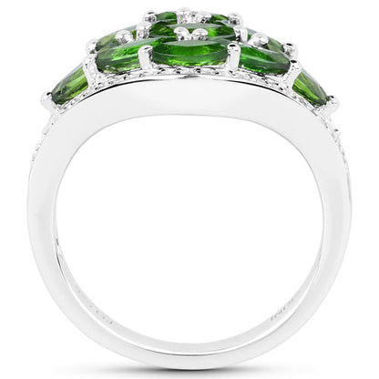 2.37 Carat Genuine Chrome Diopside and White Diamond .925 Sterling Silver Ring Bids.com