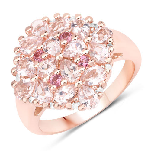 "2.36 Carat Genuine Morganite, Pink Tourmaline and White Diamond .925 Sterling Silver Ring Bids.com