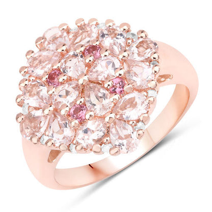 "2.36 Carat Genuine Morganite, Pink Tourmaline and White Diamond .925 Sterling Silver Ring Bids.com
