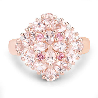 "2.36 Carat Genuine Morganite, Pink Tourmaline and White Diamond .925 Sterling Silver Ring Bids.com