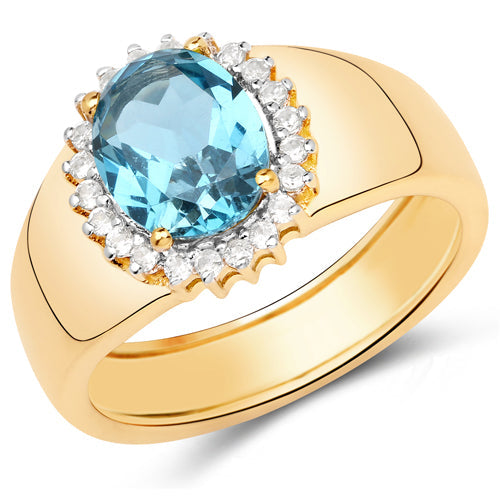 2.22 Carat Genuine Swiss Blue Topaz and White Zircon .925 Sterling Silver Ring Bids.com