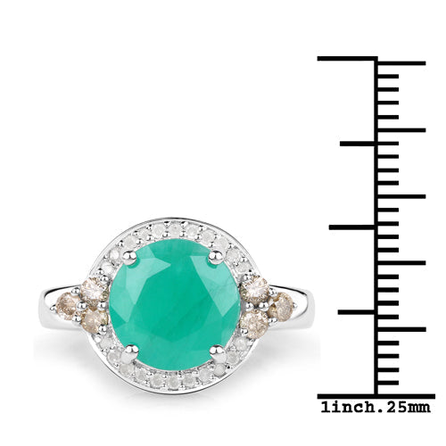 3.51 Carat Genuine Emerald, Champagne Diamond and White Diamond .925 Sterling Silver Ring Bids.com