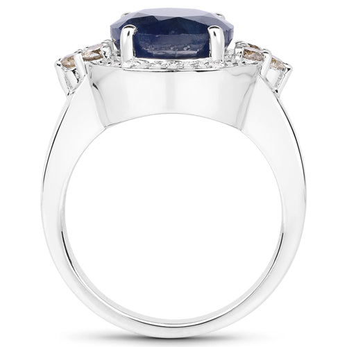 4.10 Carat Genuine Blue Sapphire, Champagne Diamond and White Diamond .925 Sterling Silver Ring Bids.com