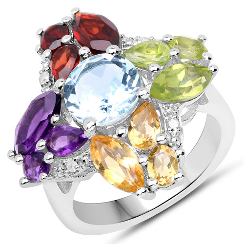 6.13 Carat Genuine Multi Stones .925 Sterling Silver Ring Bids.com