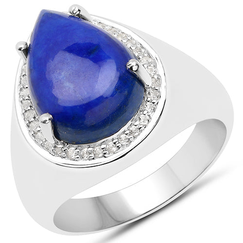 5.52 Carat Genuine Lapis and White Zircon .925 Sterling Silver Ring Bids.com