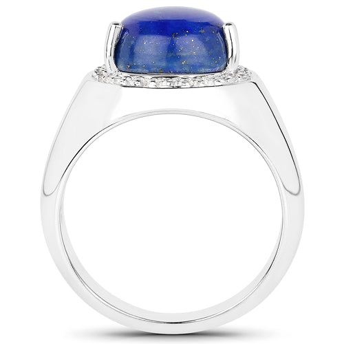 5.52 Carat Genuine Lapis and White Zircon .925 Sterling Silver Ring Bids.com