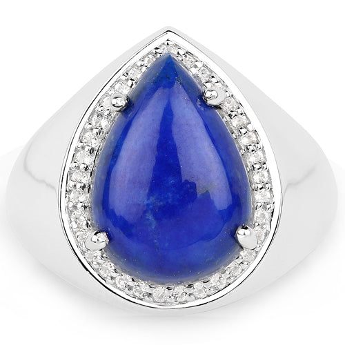 5.52 Carat Genuine Lapis and White Zircon .925 Sterling Silver Ring Bids.com