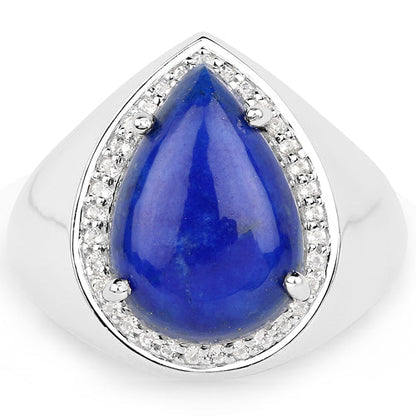 5.52 Carat Genuine Lapis and White Zircon .925 Sterling Silver Ring Bids.com