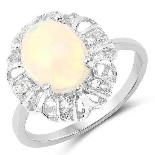 1.73 Carat Genuine Ethiopian Opal & White Topaz .925 Sterling Silver Ring Bids.com