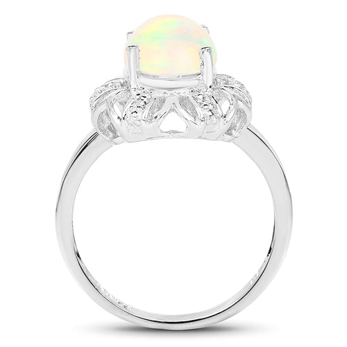 1.73 Carat Genuine Ethiopian Opal & White Topaz .925 Sterling Silver Ring Bids.com