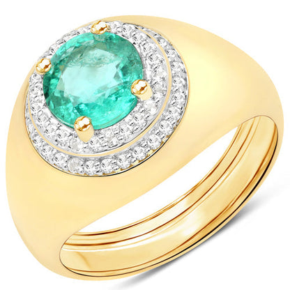 1.46 Carat Genuine Zambian Emerald and White Topaz .925 Sterling Silver Ring Bids.com