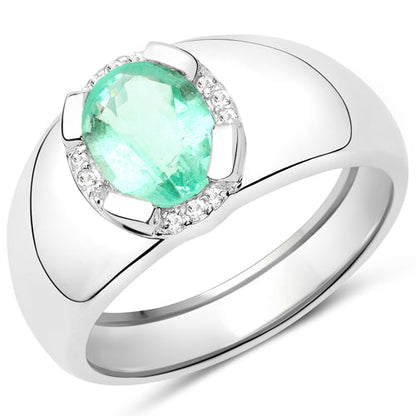 1.10 Carat Genuine Emerald and White Topaz .925 Sterling Silver Ring Bids.com