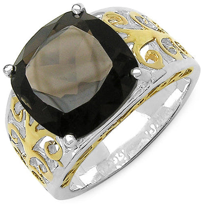 Two Tone Plated 7.09 Carat Genuine Smoky Quartz .925 Sterling Silver Ring Bids.com