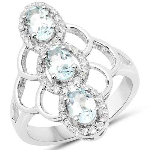 1.54 Carat Genuine Aquamarine and White Zircon .925 Sterling Silver Ring Bids.com