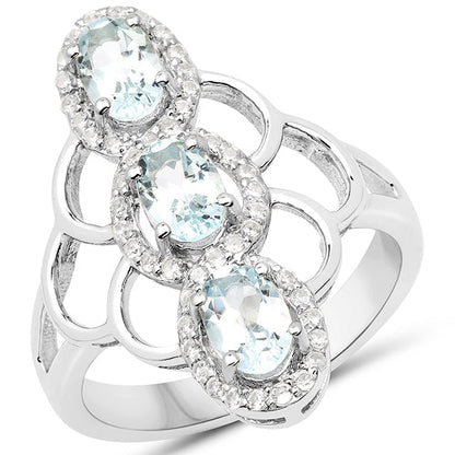 1.54 Carat Genuine Aquamarine and White Zircon .925 Sterling Silver Ring Bids.com