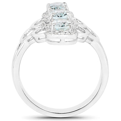 1.54 Carat Genuine Aquamarine and White Zircon .925 Sterling Silver Ring Bids.com