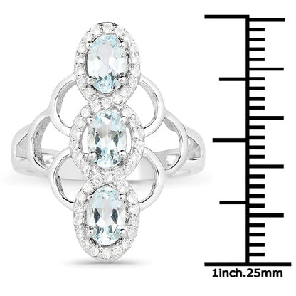1.54 Carat Genuine Aquamarine and White Zircon .925 Sterling Silver Ring Bids.com