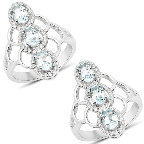 1.54 Carat Genuine Aquamarine and White Zircon .925 Sterling Silver Ring Bids.com