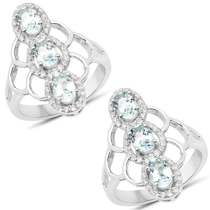 1.54 Carat Genuine Aquamarine and White Zircon .925 Sterling Silver Ring Bids.com