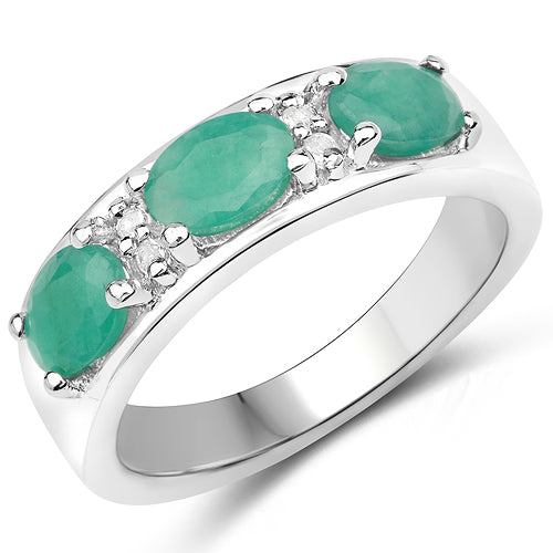 1.38 Carat Genuine Emerald and White Topaz .925 Sterling Silver Ring Bids.com