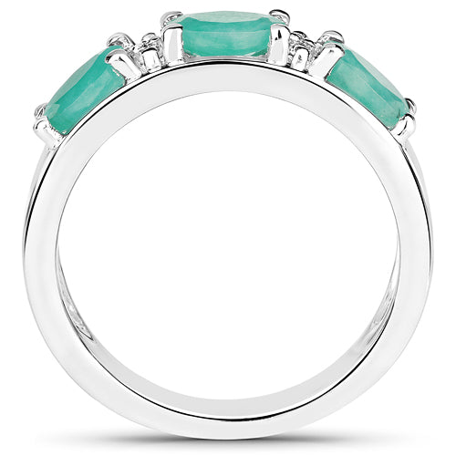 1.38 Carat Genuine Emerald and White Topaz .925 Sterling Silver Ring Bids.com