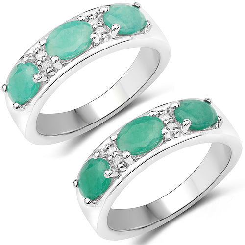 1.38 Carat Genuine Emerald and White Topaz .925 Sterling Silver Ring Bids.com
