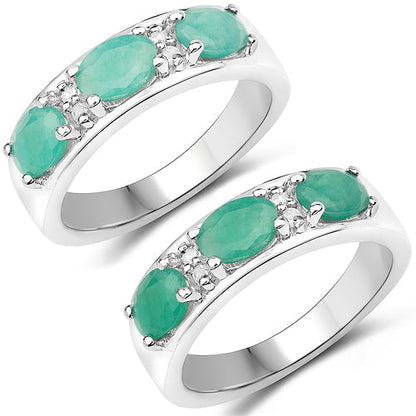 1.38 Carat Genuine Emerald and White Topaz .925 Sterling Silver Ring Bids.com