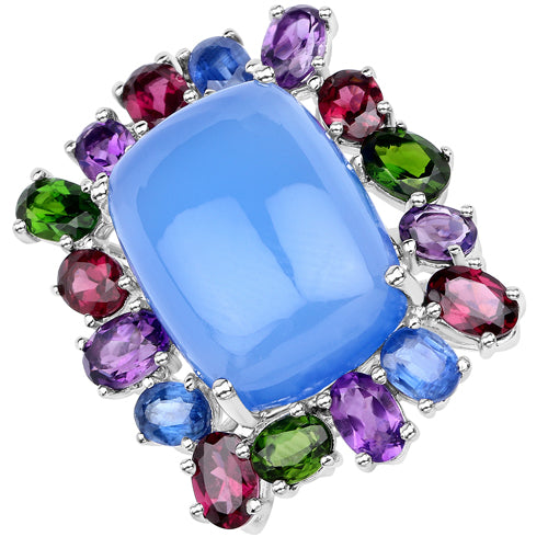 26.67 Carat Genuine Multi Stones .925 Sterling Silver Ring Bids.com