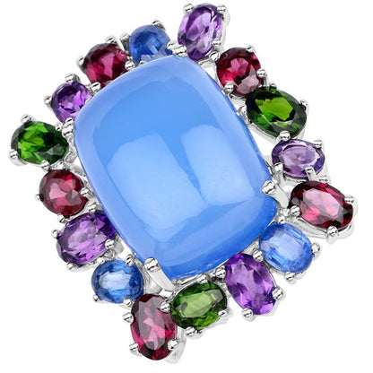 26.67 Carat Genuine Multi Stones .925 Sterling Silver Ring Bids.com