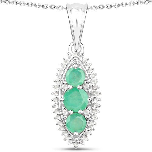 3.52 Carat Genuine Zambian Emerald and White Topaz .925 Sterling Silver 3 Piece Jewelry Set (Ring, Earrings, and Pendant w/ Chain) Bids.com