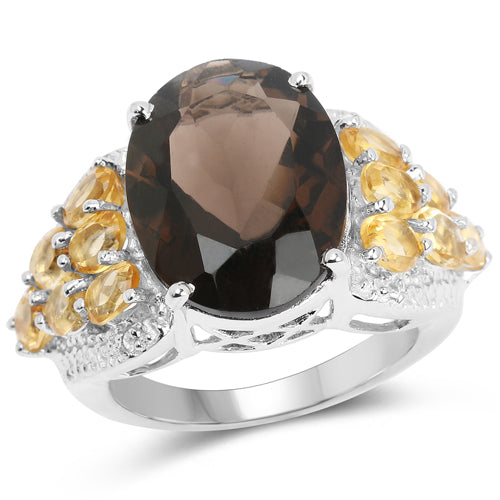 9.74 Carat Genuine Smoky Quartz, Citrine & White Topaz .925 Sterling Silver Ring Bids.com