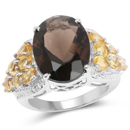 9.74 Carat Genuine Smoky Quartz, Citrine & White Topaz .925 Sterling Silver Ring Bids.com