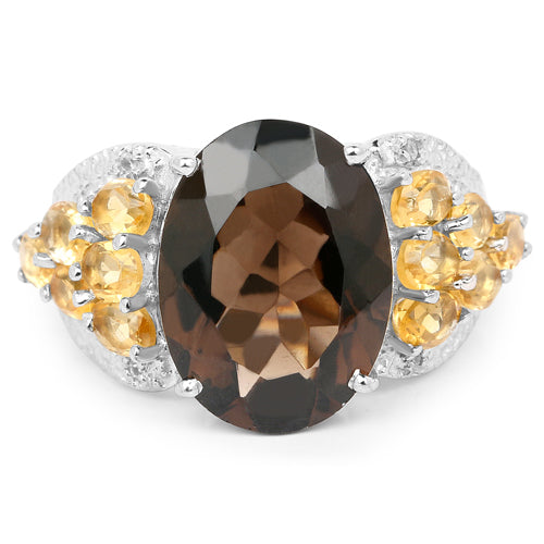 9.74 Carat Genuine Smoky Quartz, Citrine & White Topaz .925 Sterling Silver Ring Bids.com