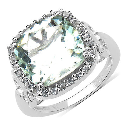 5.86 Carat Genuine Green Amethyst and Green Diamond .925 Sterling Silver Ring Bids.com