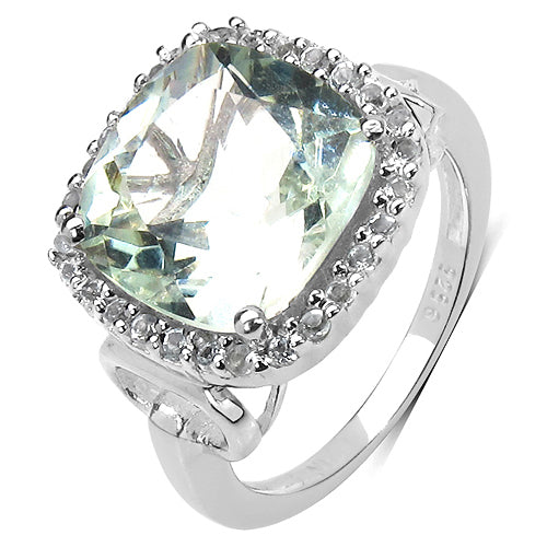 5.86 Carat Genuine Green Amethyst and Green Diamond .925 Sterling Silver Ring Bids.com