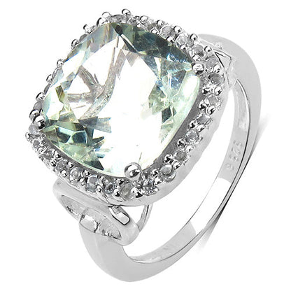 5.86 Carat Genuine Green Amethyst and Green Diamond .925 Sterling Silver Ring Bids.com