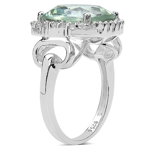 5.86 Carat Genuine Green Amethyst and Green Diamond .925 Sterling Silver Ring Bids.com