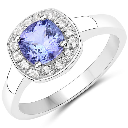 1.51 Carat Genuine Tanzanite and White Topaz .925 Sterling Silver ring Bids.com