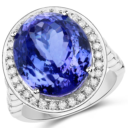 18.50 Carat Genuine Tanzanite and White Diamond 18K White Gold Ring Bids.com