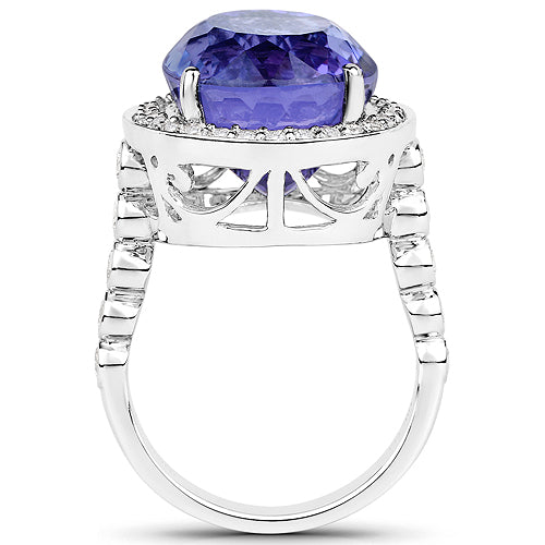 18.50 Carat Genuine Tanzanite and White Diamond 18K White Gold Ring Bids.com