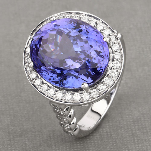 18.50 Carat Genuine Tanzanite and White Diamond 18K White Gold Ring Bids.com